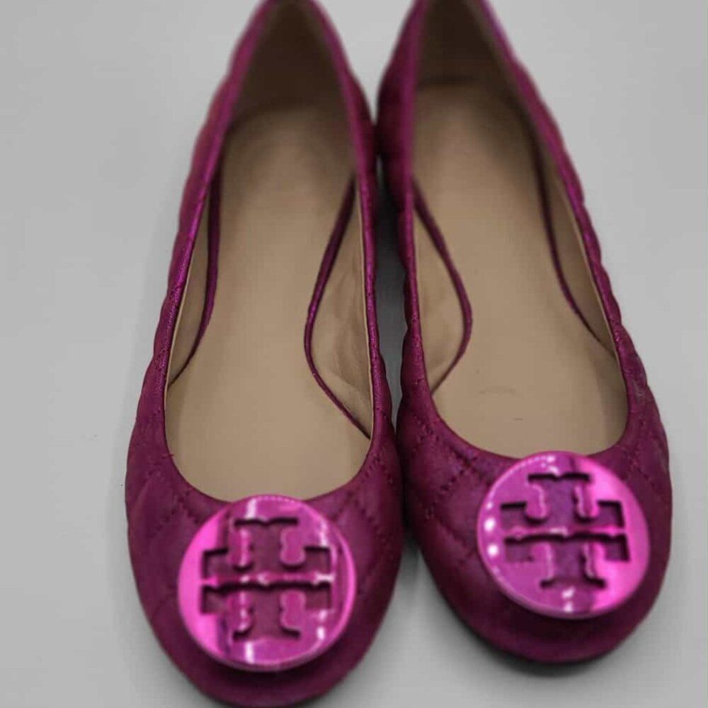 Tory Burch Metallic Fuschia Reva Flats size 7M NEW!  NWT!